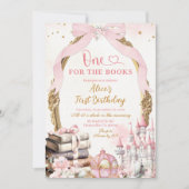 Pink Coquette Bow Fairytale Storybook 1. Geburtsta Einladung (Vorderseite)