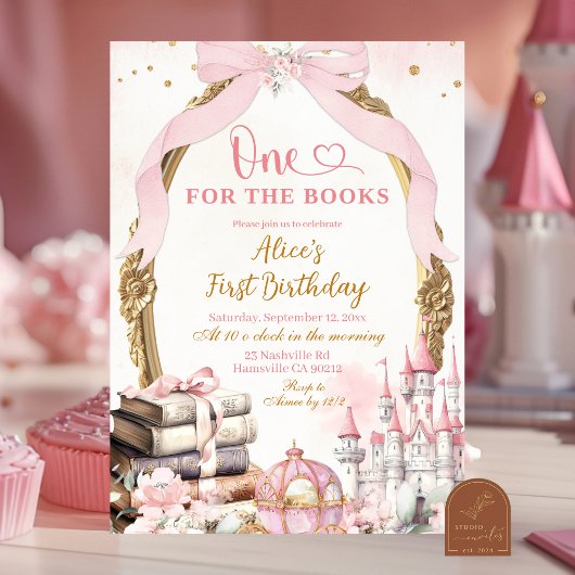 Pink Coquette Bow Fairytale Storybook 1. Geburtsta Einladung