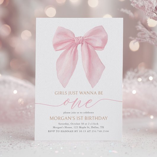 Pink Coquette Bow First Birthday Einladung