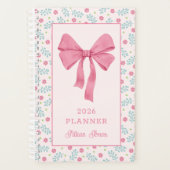Pink Coquette Bow Floral Pattern Custom Name Planer (Vorderseite)