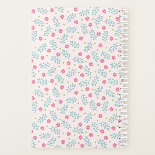 Pink Coquette Bow Floral Pattern Custom Name Planer (Rückseite)