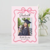 Pink Coquette Bow Frame Graduate Photo Graduation  Ankündigung (Stehend Vorderseite)