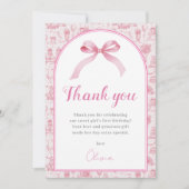 Pink Coquette Bow Geburtstag Danke Karte (Vorderseite)