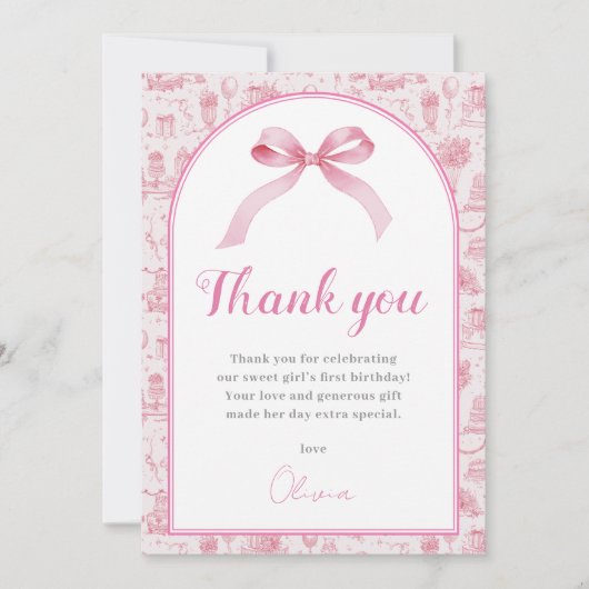 Pink Coquette Bow Geburtstag Danke Karte (Vorderseite)