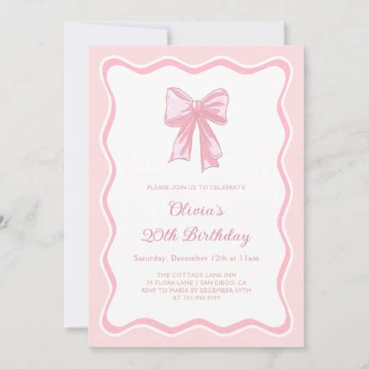 Pink Coquette Bow Geburtstagsparty Einladung (Vorderseite)