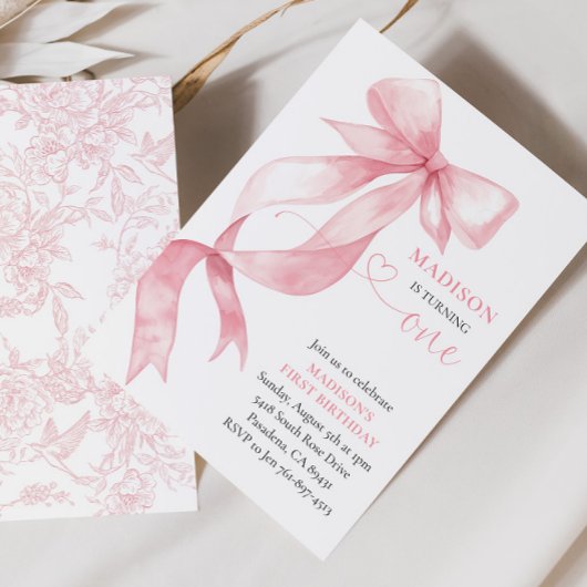 Pink Coquette Bow Geburtstagsparty Einladung