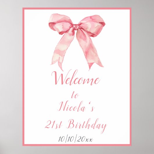 Pink Coquette Bow Geburtstagsparty Poster (Vorne)