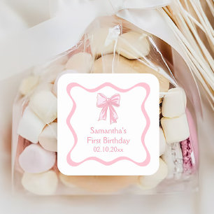 Pink Coquette Bow Geburtstagsparty Quadratischer Aufkleber