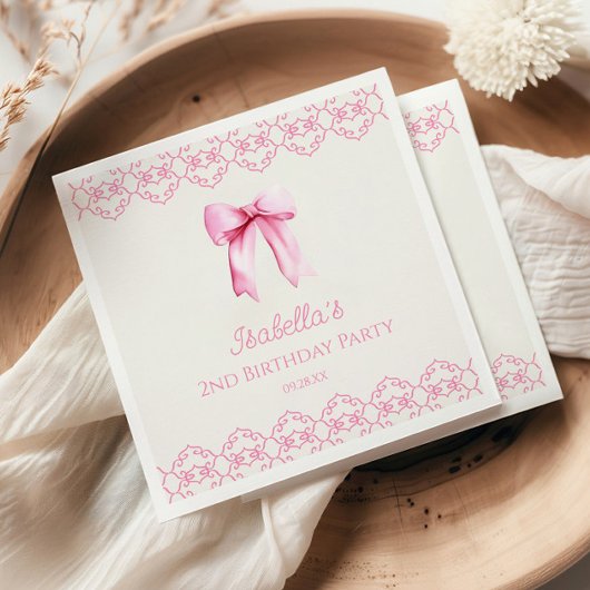 Pink Coquette Bow Geburtstagsparty Serviette