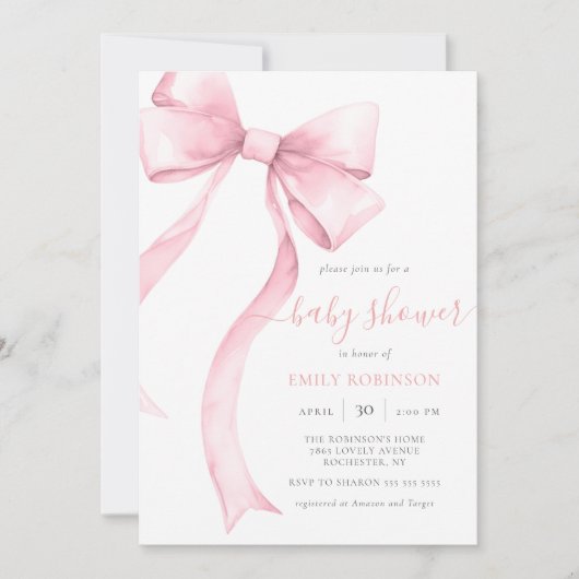 Pink Coquette Bow Gingham Girl Babydusche Einladung (Vorderseite)