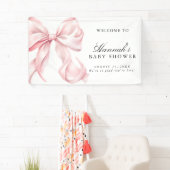 Pink Coquette Bow Girl Baby Shower Welcome Sign Banner (Insitu)