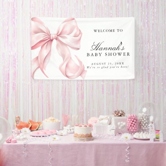 Pink Coquette Bow Girl Baby Shower Welcome Sign Banner (Party)
