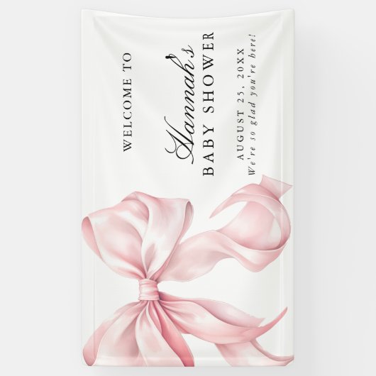 Pink Coquette Bow Girl Baby Shower Welcome Sign Banner (Vertikal)