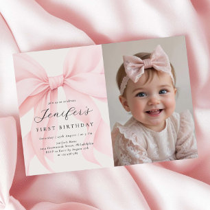 Pink Coquette Bow Girl Geburtstagsparty Foto Einladung