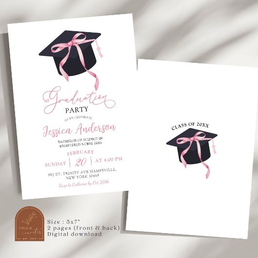 Pink Coquette Bow Graduation Party Einladung
