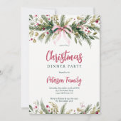 Pink Coquette Bow Grandmillennial Christmas Wreath Einladung (Vorderseite)