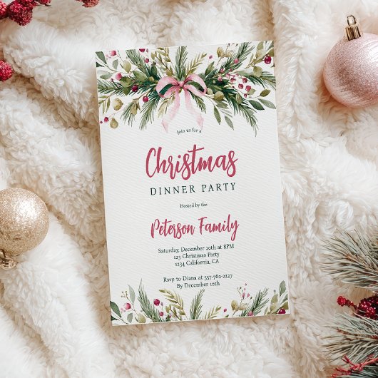 Pink Coquette Bow Grandmillennial Christmas Wreath Einladung