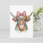 Pink Coquette Bow Highland Cow Bubblegum Einladung (Stehend Vorderseite)