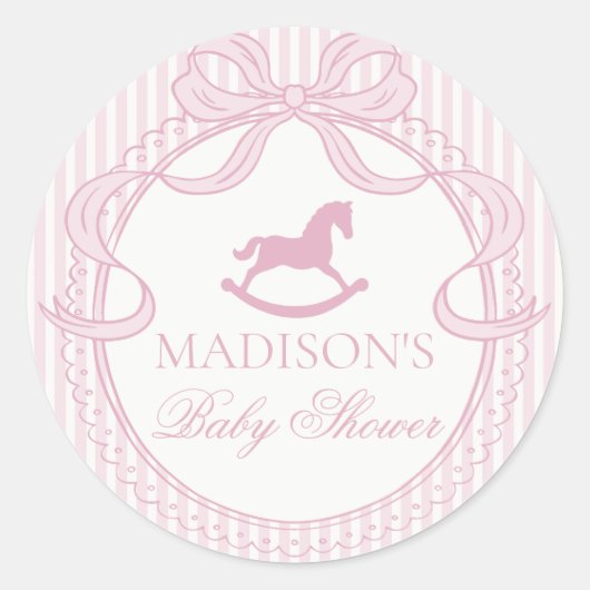 Pink Coquette Bow Horse Baby Shower Envelope Seal Runder Aufkleber (Vorderseite)