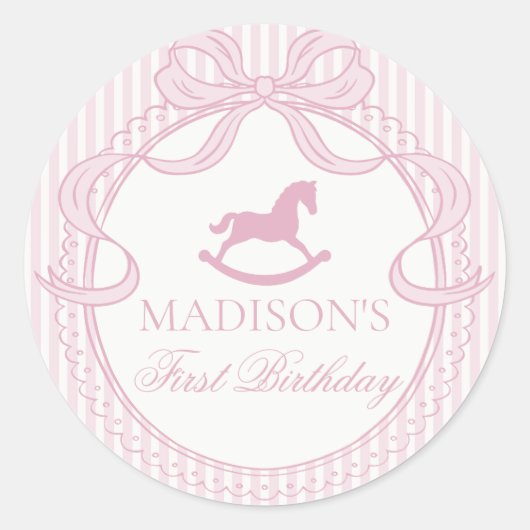 Pink Coquette Bow Horse Birthday Envelope Seal Runder Aufkleber (Vorderseite)