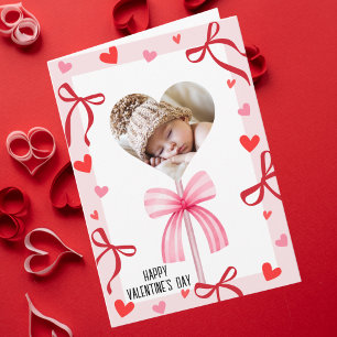 Pink Coquette Bow & Lollipop Foto, Valentinstag Karte