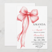 Pink Coquette Bow Mädchen Geburtstag Einladung (Vorne/Hinten)