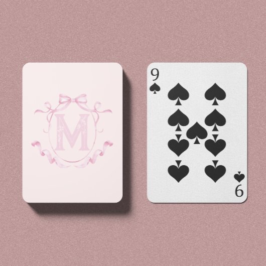 Pink Coquette Bow Monogram Custom Playing Cards Spielkarten