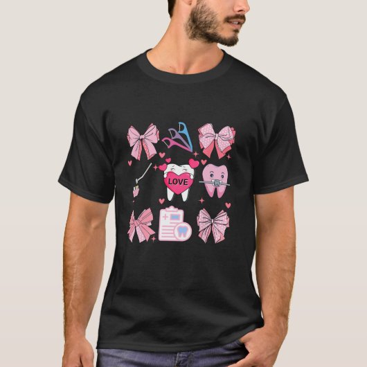 Pink Coquette Bow Niedlich Teeth Dentist Squad Den T-Shirt (Vorderseite)