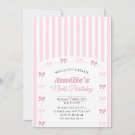 Pink Coquette Bow Ninth Birthday Party  Einladung