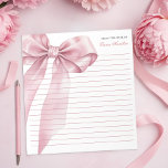 Pink Coquette Bow Notepad - Elegantes, pastellfarb Notizblock<br><div class="desc">Mit diesem eleganten Notizblock im rosafarbenen Coquette-Stil mit einem weichen pastellfarbenen Bogen und raffinierten Schriftzeichen verleihen Sie Ihrem Schreibtisch oder Babydusche Charme. Dieses Notizblock eignet sich ideal für Notizen, die Erstellung von Aufgabenlisten oder das Genken an Gäste. Es kombiniert die Funktion mit dem femininen Stil. Ideal für ein kleines Mädchenfest,...</div>
