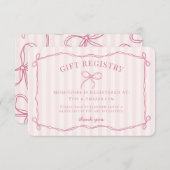 Pink Coquette Bow Pastel Baby Dusche Registrierung Begleitkarte (Vorne/Hinten)