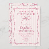 Pink Coquette Bow Pastel Geburtstagsparty Einladung (Vorne/Hinten)
