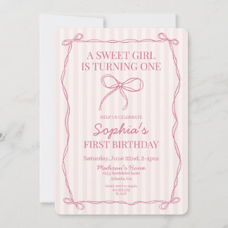 Pink Coquette Bow Pastel Geburtstagsparty Einladung