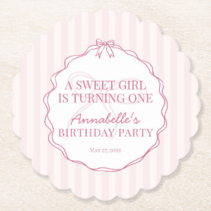 Pink Coquette Bow Pastel Geburtstagsparty Untersetzer