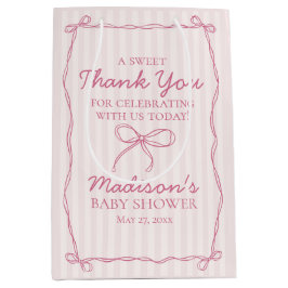 Pink Coquette Bow Pastel Striping Baby Dusche Gefa Mittlere Geschenktüte