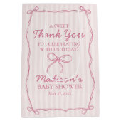 Pink Coquette Bow Pastel Striping Baby Dusche Gefa Mittlere Geschenktüte (Rückseite)