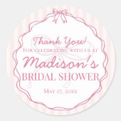 Pink Coquette Bow Pastell Brautparty Gefallen Runder Aufkleber (Vorderseite)