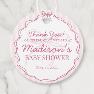 Pink Coquette Bow Pastellstreifen Babydusche Geschenkanhänger