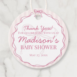 Pink Coquette Bow Pastellstreifen Babydusche Geschenkanhänger