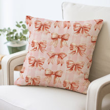 Pink Coquette Bow Pattern Pillow,