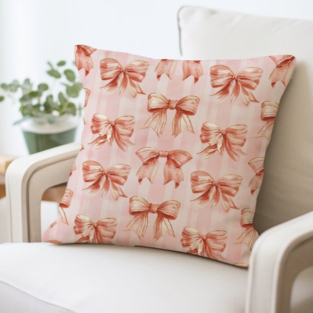 Pink Coquette Bow Pattern Pillow, Kissen (Von Creator hochgeladen)