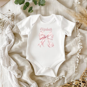Pink Coquette Bow & Pearls Baby Strampler