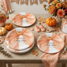 Pink Coquette Bow Pumpkin Baby Shower Paper Plates