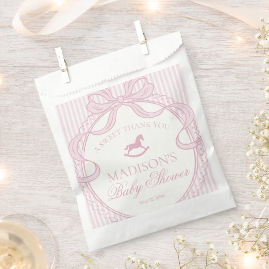 Pink Coquette Bow Rocking Hors Baby Shower Dessert Geschenktütchen (Ausgeschnitten)