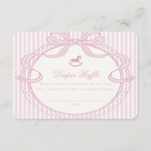 Pink Coquette Bow Rocking Horse Diaper Raffle Card Begleitkarte (Vorderseite)