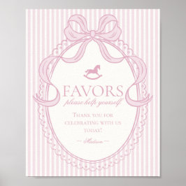 Pink Coquette Bow Rocking Horse Favors Sign Poster