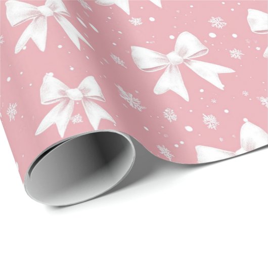 Pink Coquette Bow Snowflake Christmas Geschenkpapier (Rolleneckpunkt)