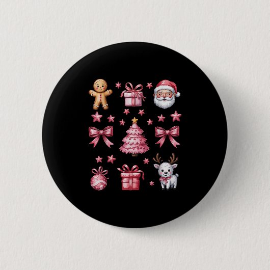 Pink Coquette Bow Weihnachtsbaum Gingerbread Reind Button (Vorderseite)