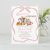 Pink coquette bows and brunch baby shower einladung (Stehend Vorderseite)