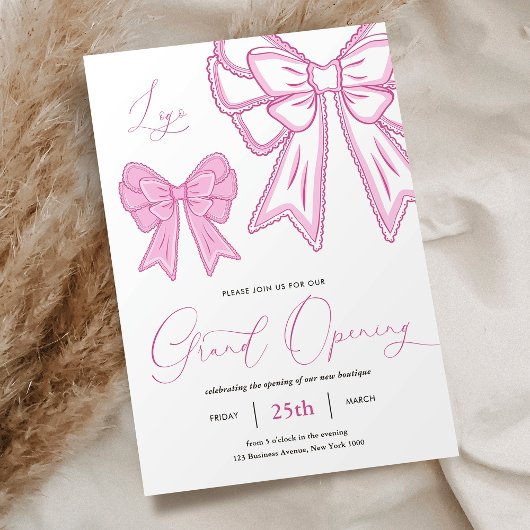 Pink Coquette Bows Feminine Grand Opening Business Einladung
